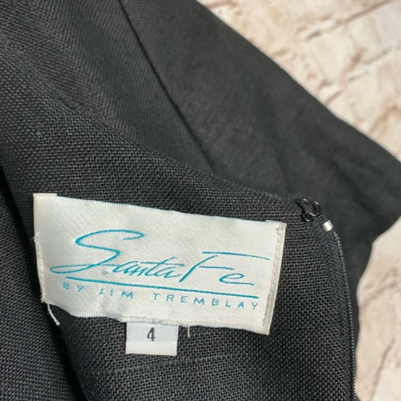 Vintage Santa Fe black linen sheath dress sz 4 button accents - Picture 3 of 7